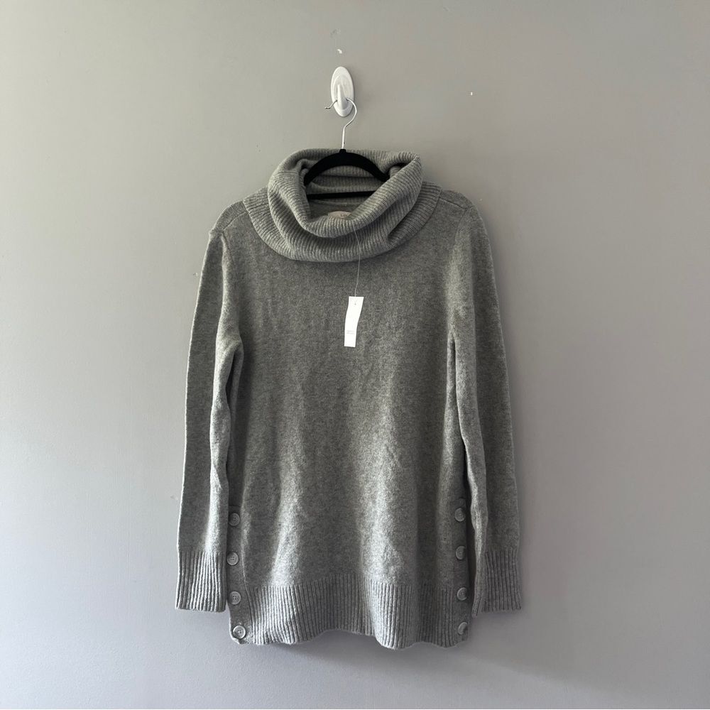 NEW Ann Taylor LOFT Gray Cowl Neck Sweater Buttons Size Medium